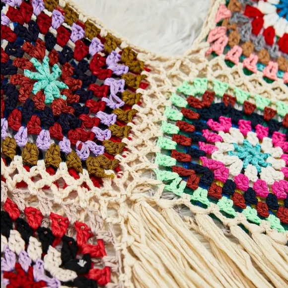 Beige Multi-Color Boho Tassel Beach Cover-Up Dress - Picture 7 of 8